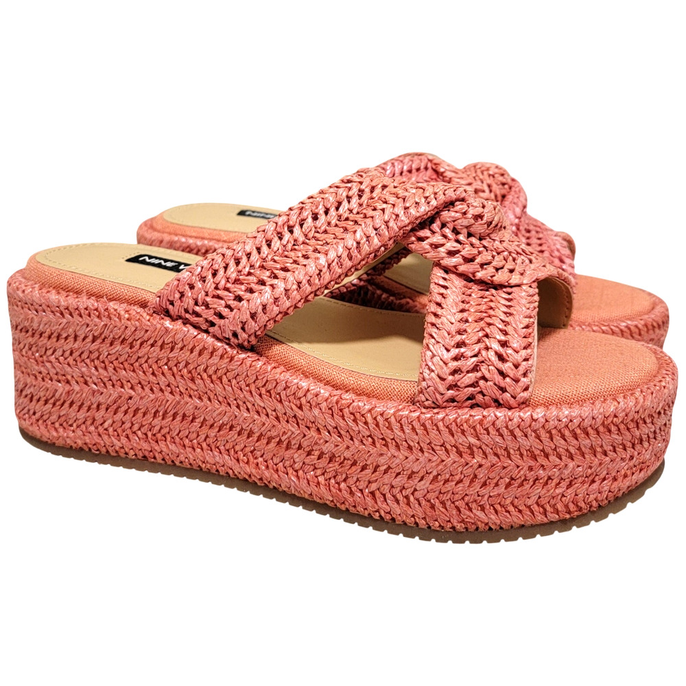 Nine West Women Cerry 2 Cross Strap Platform Slide Sandals Size US 8.5M Orange
